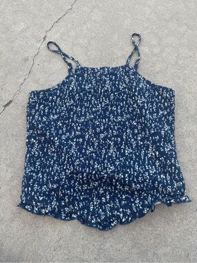 Navy Blue Floral Smocked Cami Top
